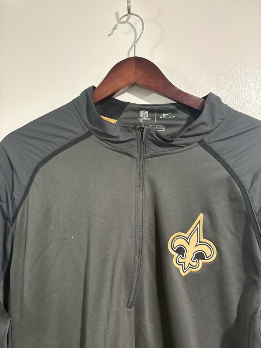 Nike Men's Black and Gold Performance Jacket with Fleur-de-lis Patch